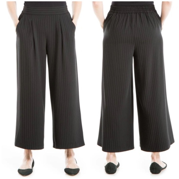 New Max Studio Pinstripe Twill Wide Leg Pants in Black Size L - Picture 1 of 8